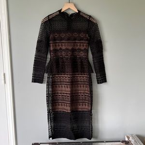 French Connection Black Lace / Nude Bodycon Dress - Size US 4